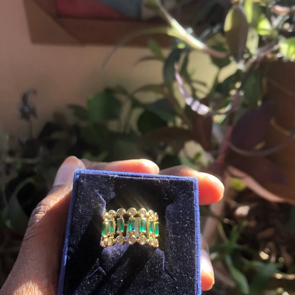 Gold plated emerald crystals ring size 7
